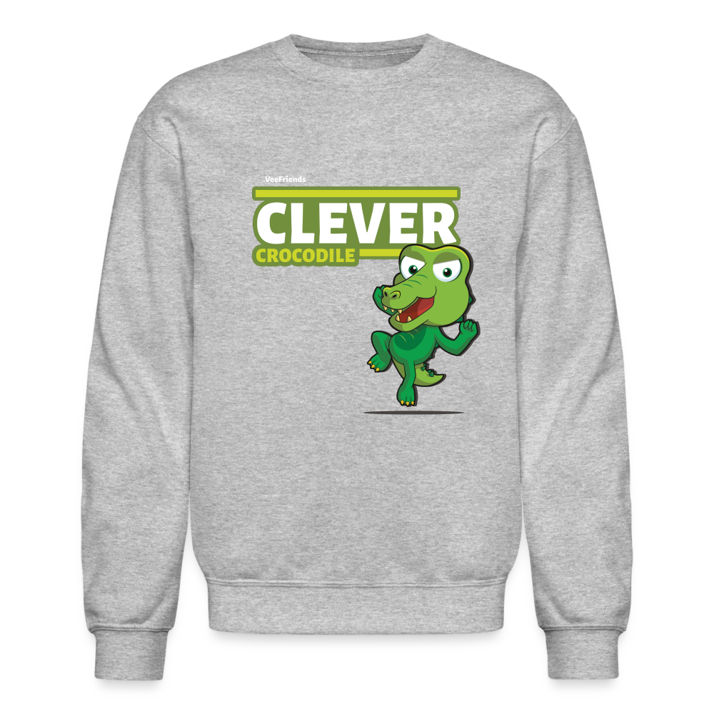 Clever Crocodile Character Comfort Adult Crewneck Sweatshirt - heather gray