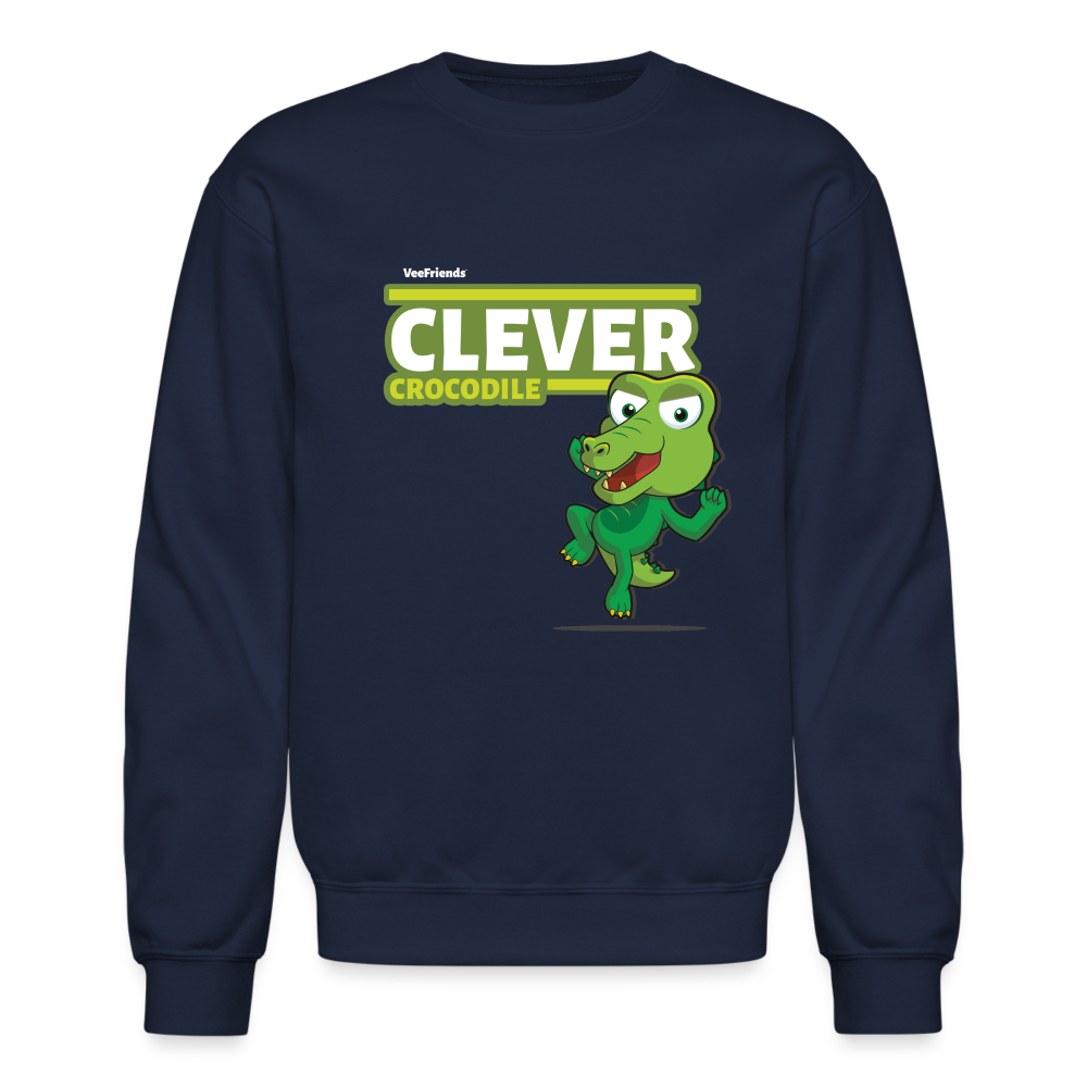 Clever Crocodile Character Comfort Adult Crewneck Sweatshirt - navy