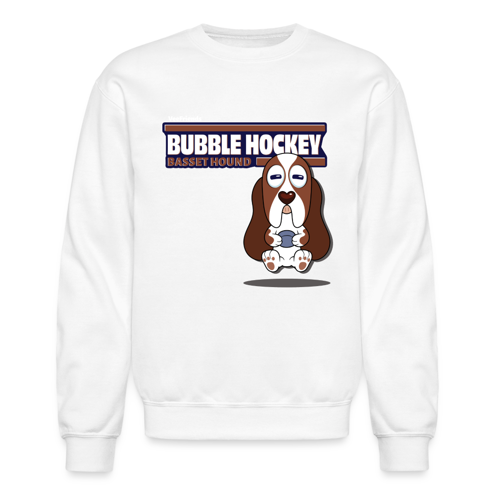 Bubble Hockey Basset Hound Character Comfort Adult Crewneck Sweatshirt - white