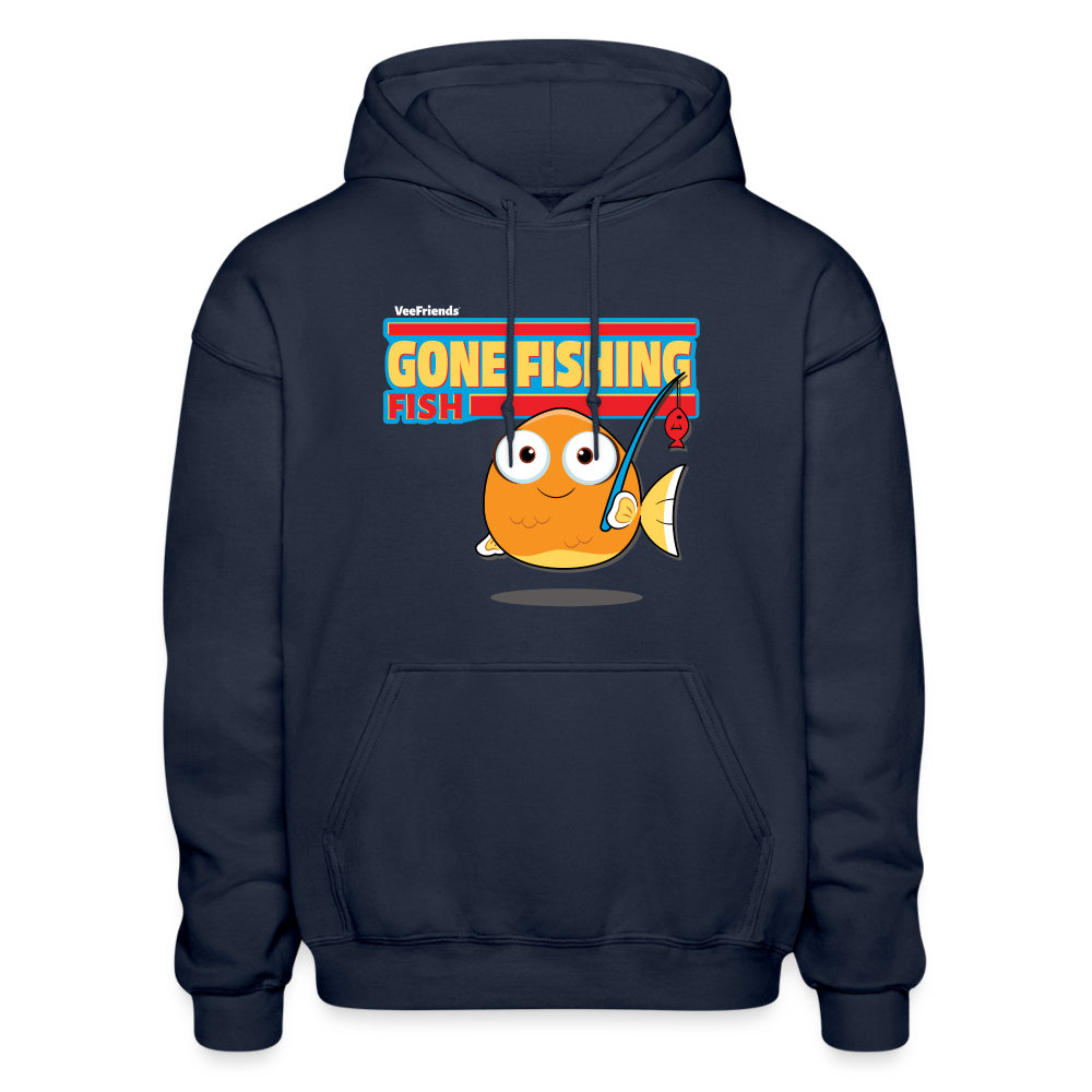 Gone Fishing Fish Character Comfort Adult Hoodie - navy