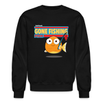 Gone Fishing Fish Character Comfort Adult Crewneck Sweatshirt - black