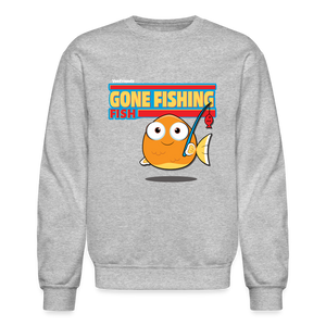 Gone Fishing Fish Character Comfort Adult Crewneck Sweatshirt - heather gray
