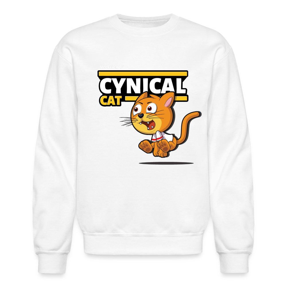 Cynical Cat Character Comfort Adult Crewneck Sweatshirt - white