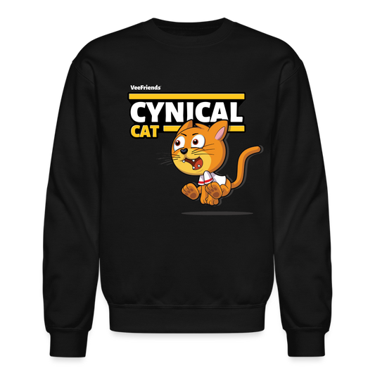 Cynical Cat Character Comfort Adult Crewneck Sweatshirt - black