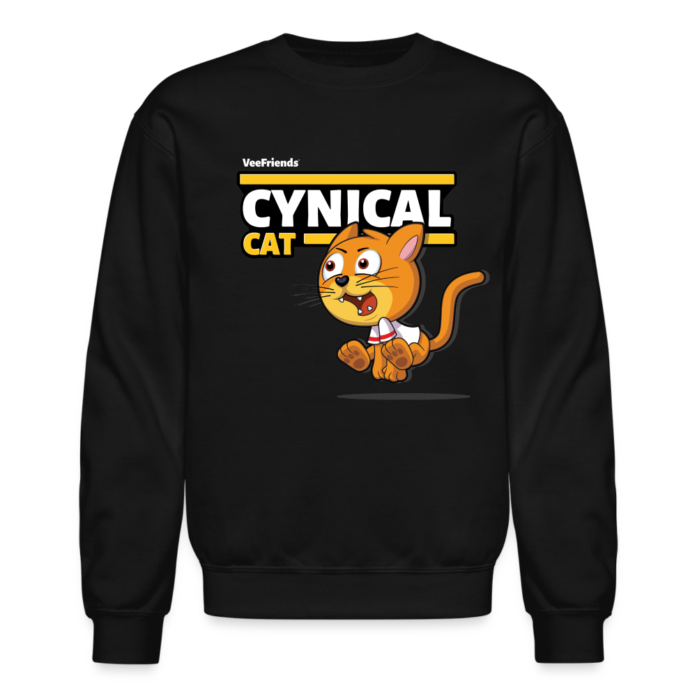 Cynical Cat Character Comfort Adult Crewneck Sweatshirt - black