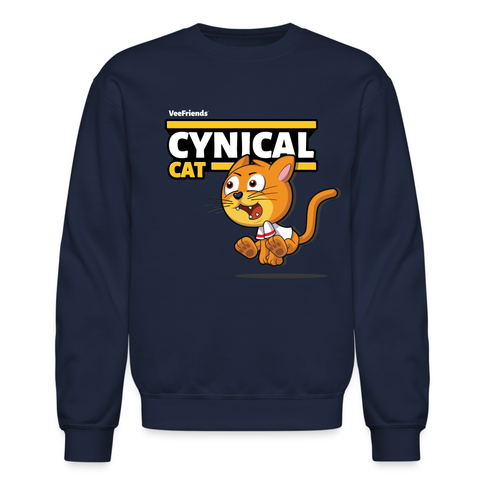 Cynical Cat Character Comfort Adult Crewneck Sweatshirt - navy