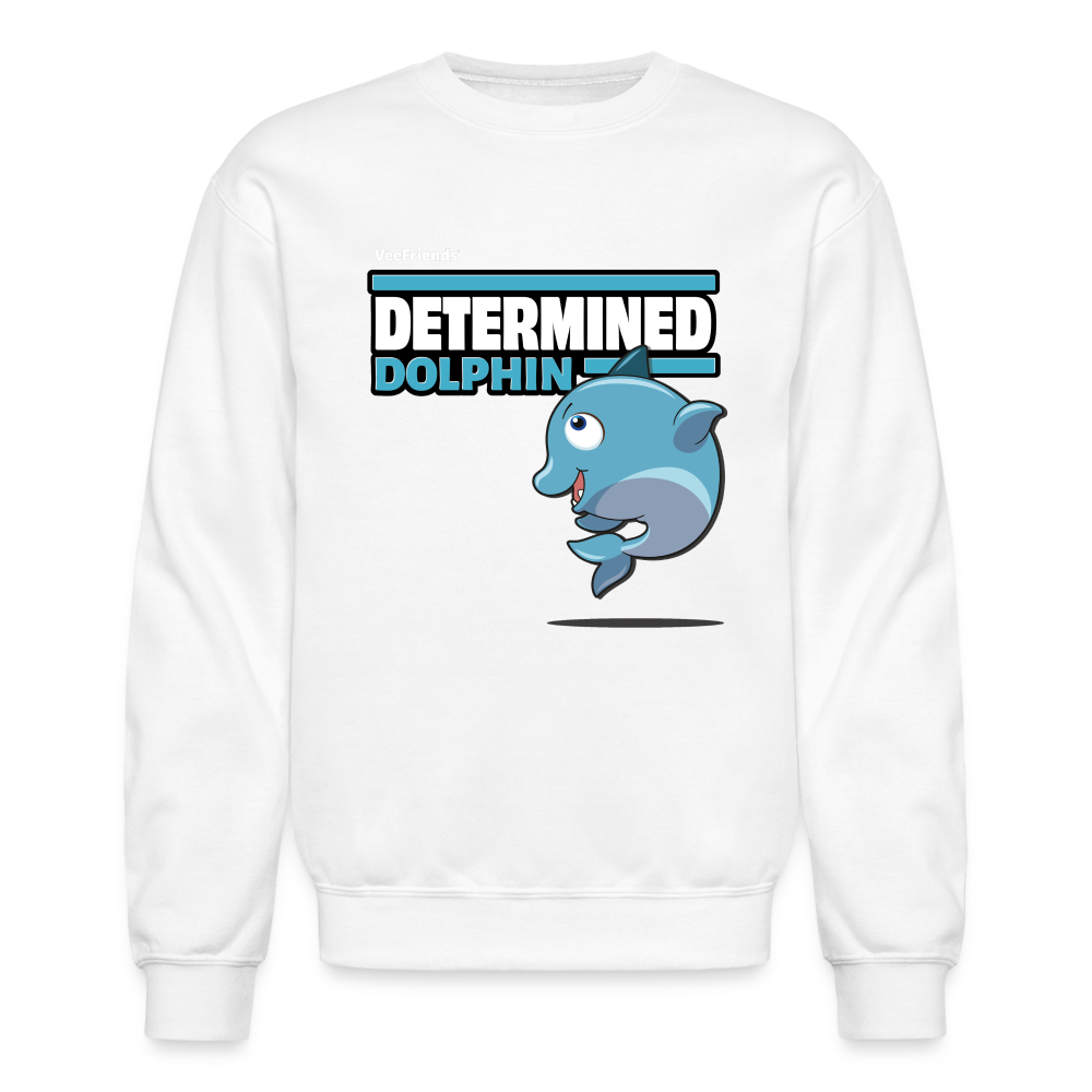 Determined Dolphin Character Comfort Adult Crewneck Sweatshirt - white