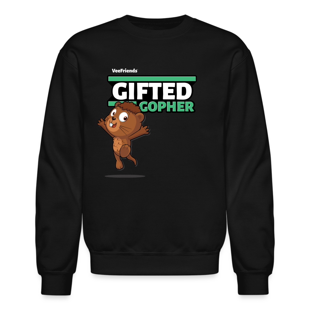 Gifted Gopher Character Comfort Adult Crewneck Sweatshirt - black