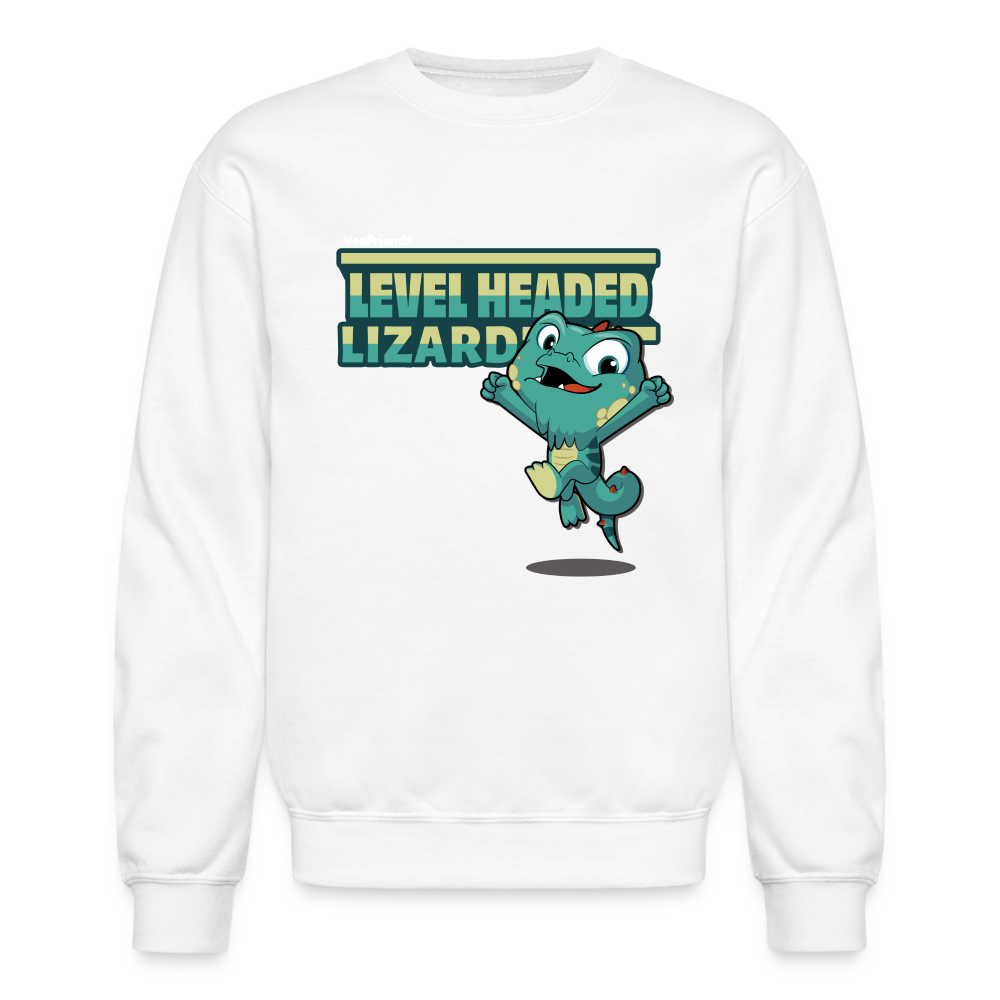 Level Headed Lizard Character Comfort Adult Crewneck Sweatshirt - white