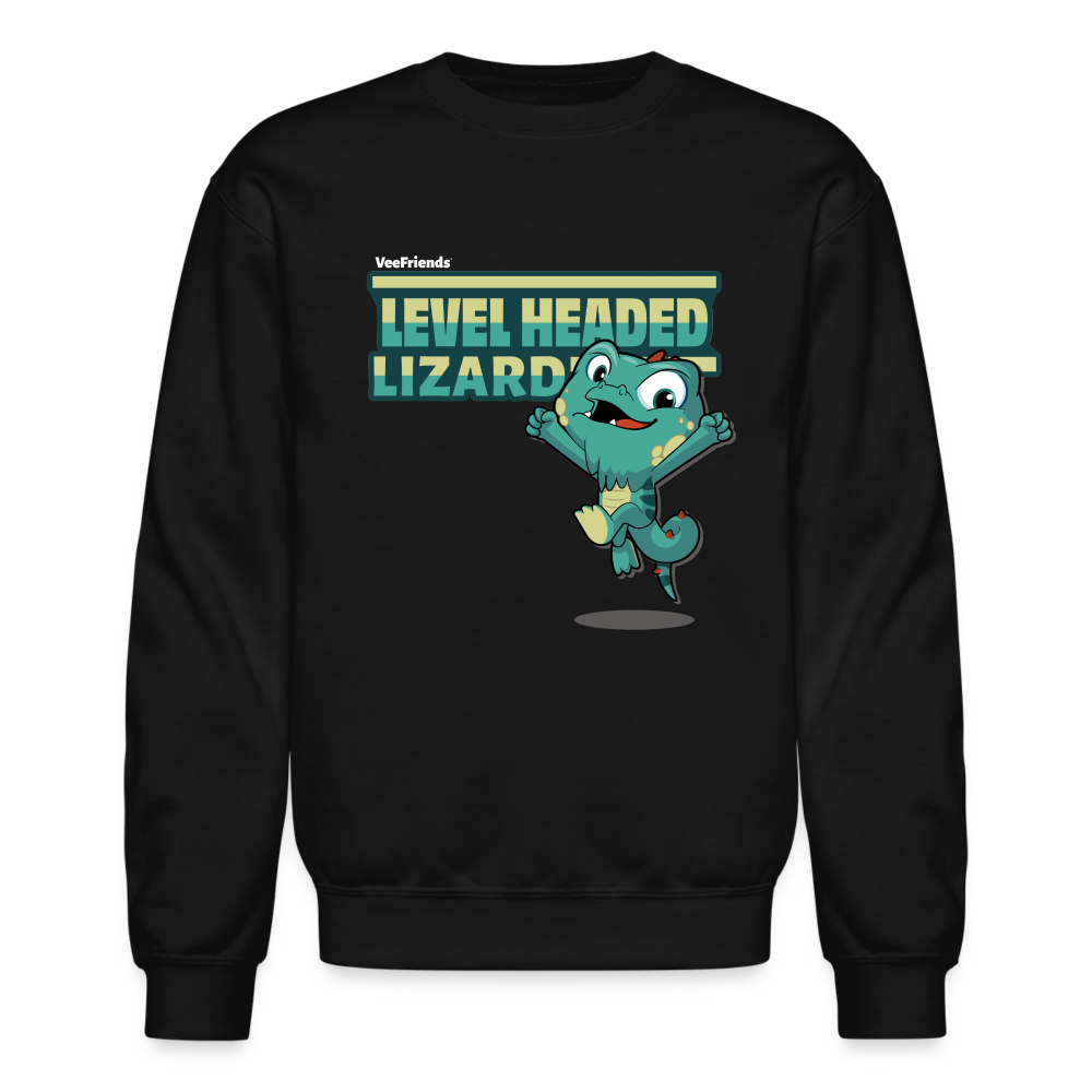 Level Headed Lizard Character Comfort Adult Crewneck Sweatshirt - black
