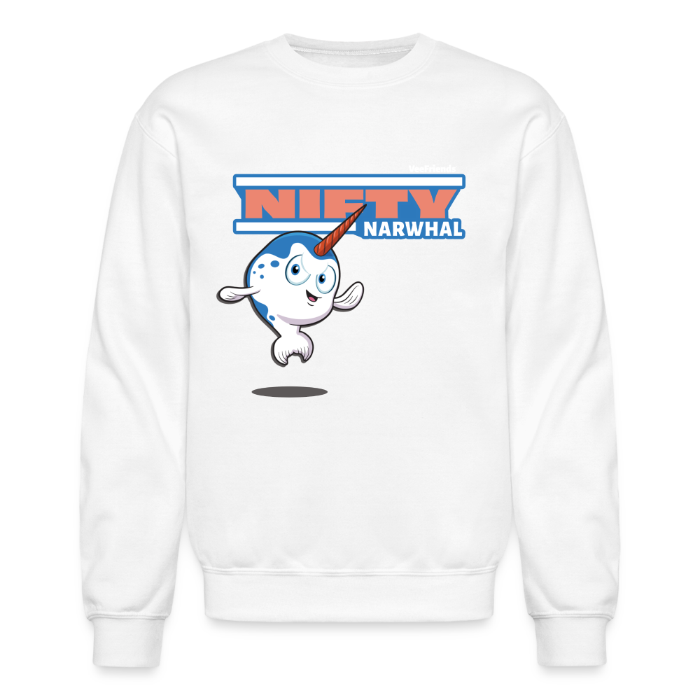 Nifty Narwhal Character Comfort Adult Crewneck Sweatshirt - white
