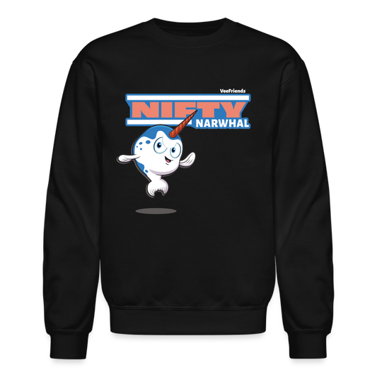 Nifty Narwhal Character Comfort Adult Crewneck Sweatshirt - black