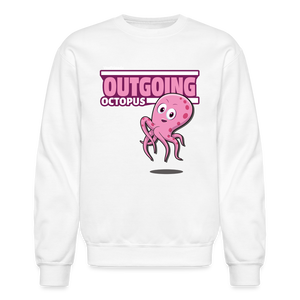 Outgoing Octopus Character Comfort Adult Crewneck Sweatshirt - white