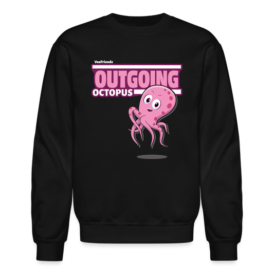 Outgoing Octopus Character Comfort Adult Crewneck Sweatshirt - black