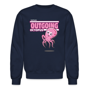 Outgoing Octopus Character Comfort Adult Crewneck Sweatshirt - navy