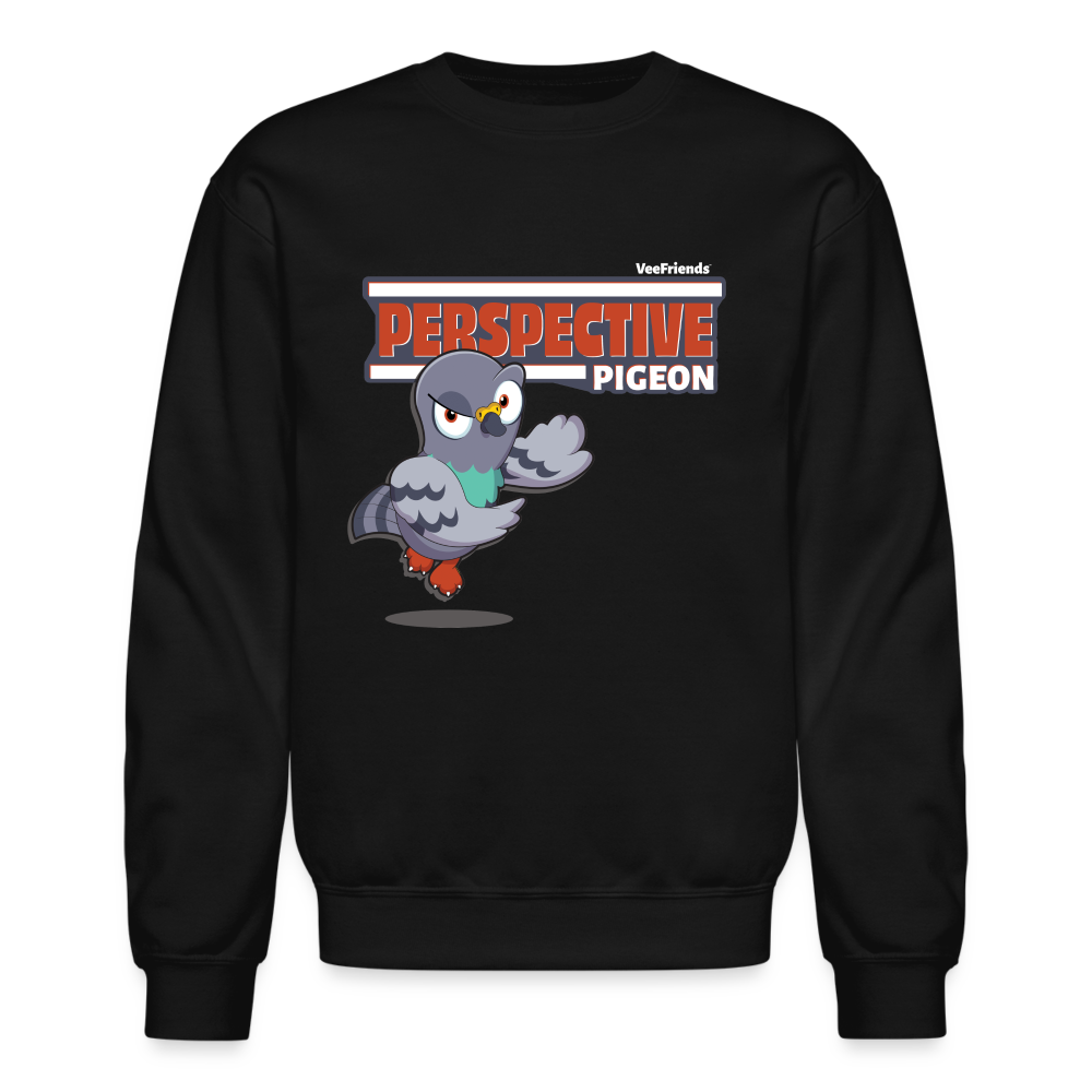 Perspective Pigeon Character Comfort Adult Crewneck Sweatshirt - black
