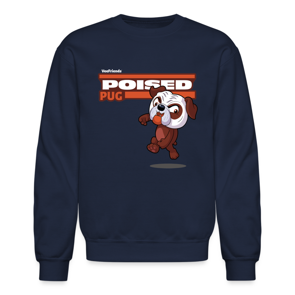 Poised Pug Character Comfort Adult Crewneck Sweatshirt - navy