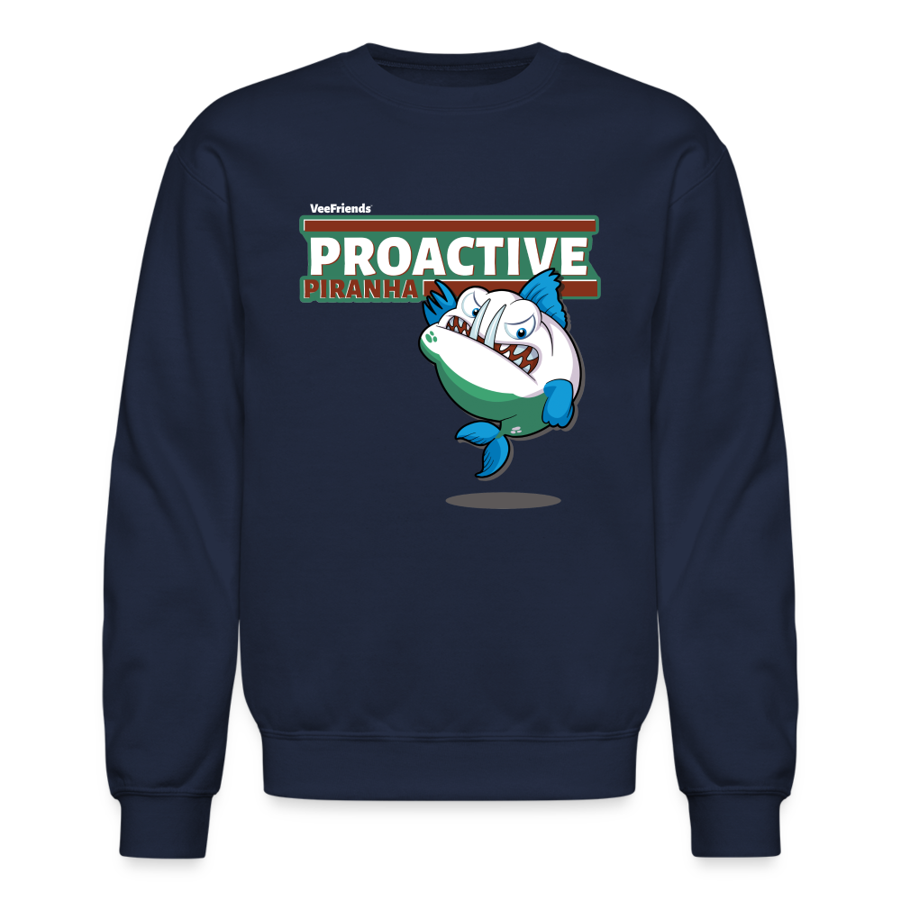 Proactive Piranha Character Comfort Adult Crewneck Sweatshirt - navy