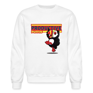 Productive Puffin Character Comfort Adult Crewneck Sweatshirt - white