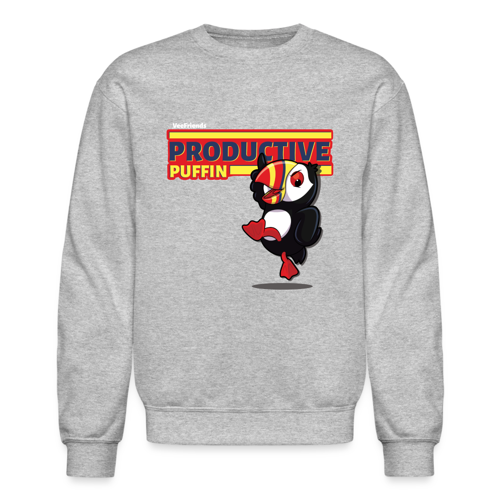 Productive Puffin Character Comfort Adult Crewneck Sweatshirt - heather gray