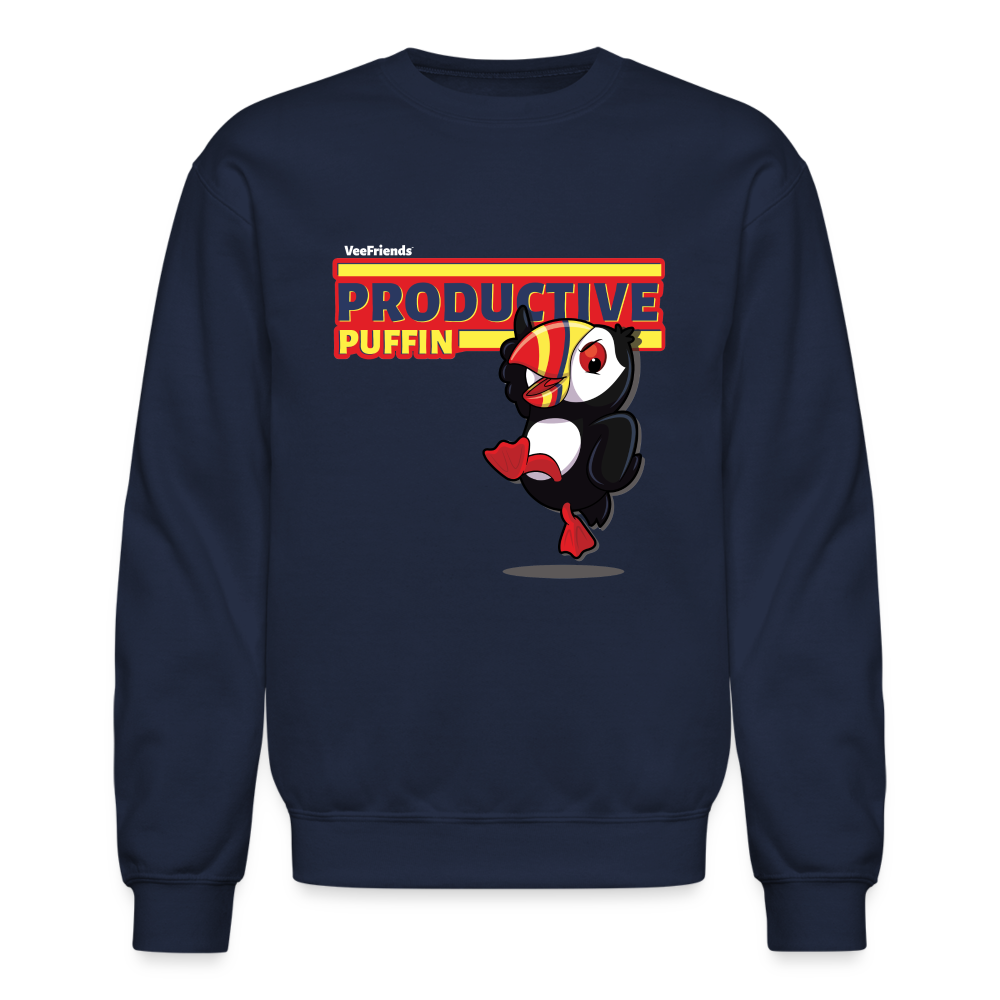 Productive Puffin Character Comfort Adult Crewneck Sweatshirt - navy