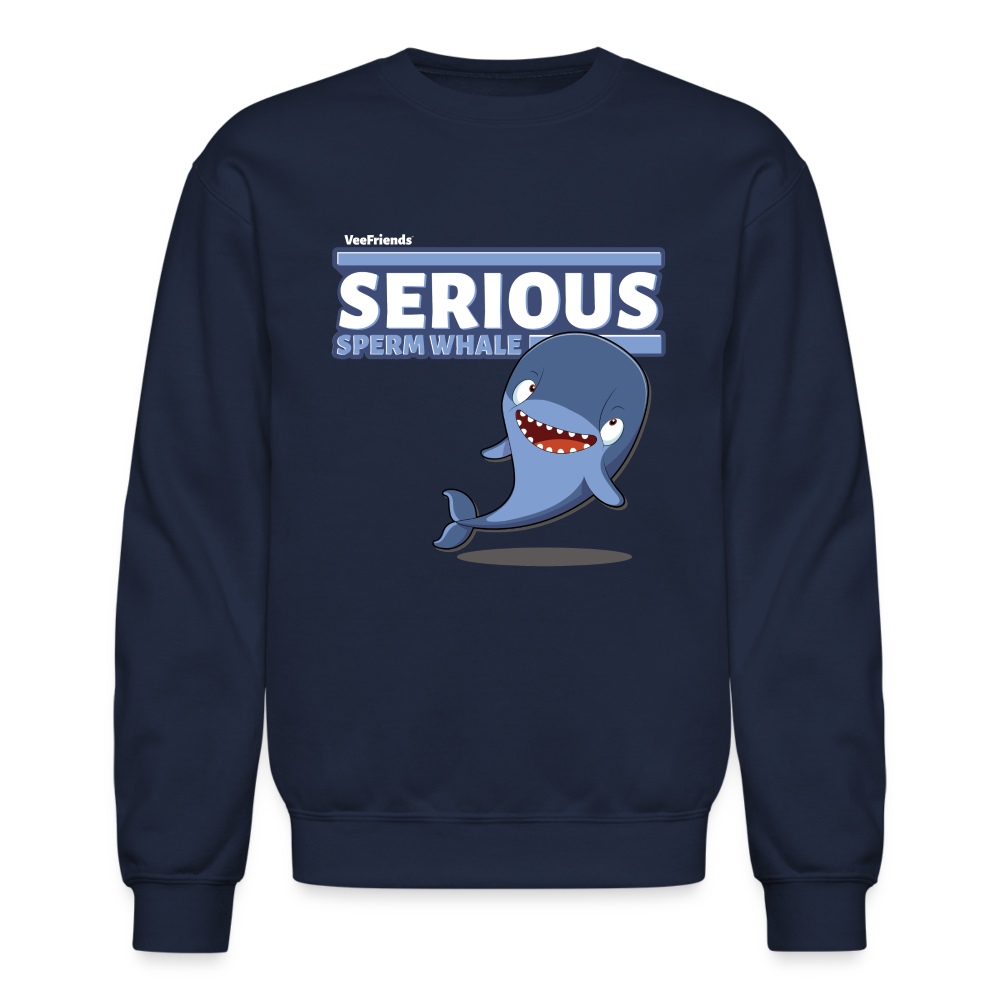 Serious Sperm Whale Character Comfort Adult Crewneck Sweatshirt - navy