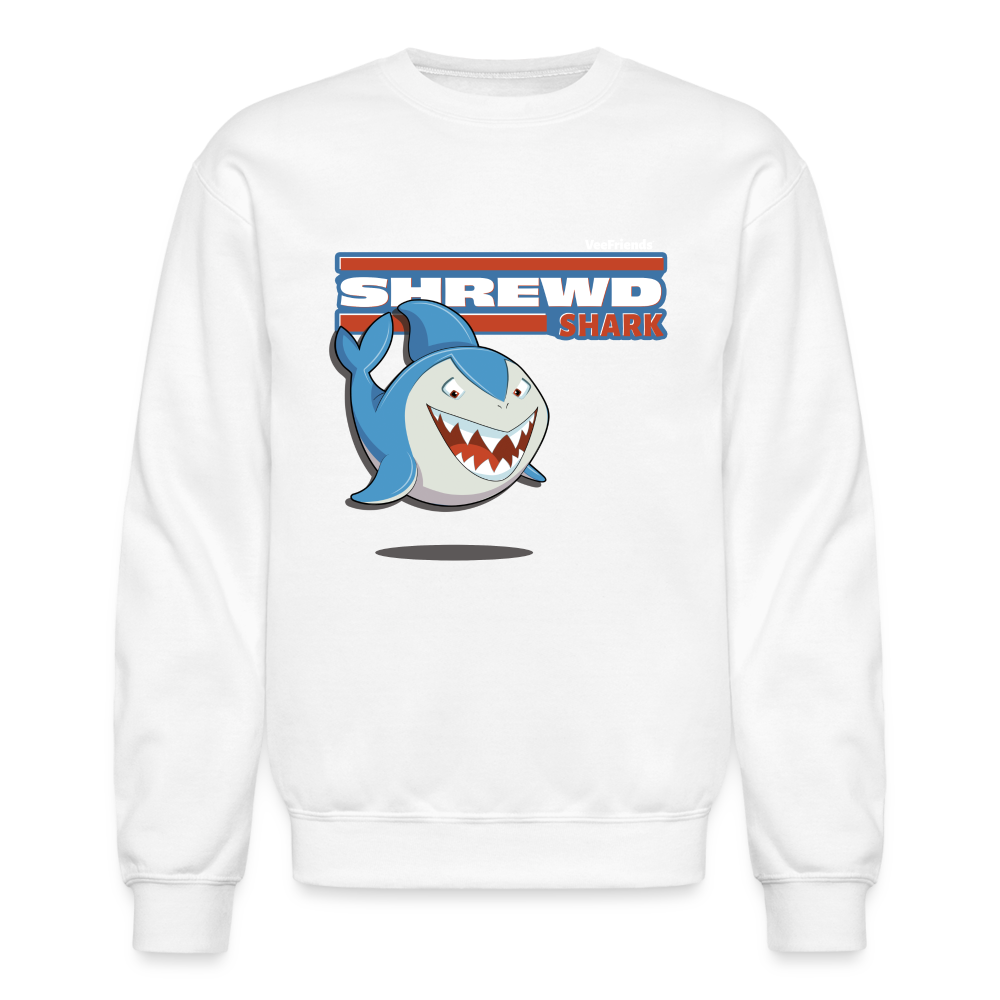 Shrewd Shark Character Comfort Adult Crewneck Sweatshirt - white