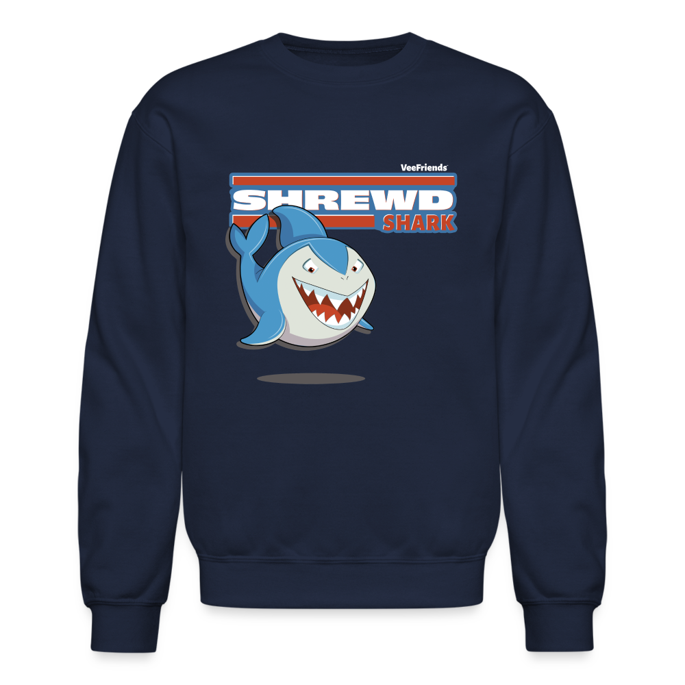 Shrewd Shark Character Comfort Adult Crewneck Sweatshirt - navy