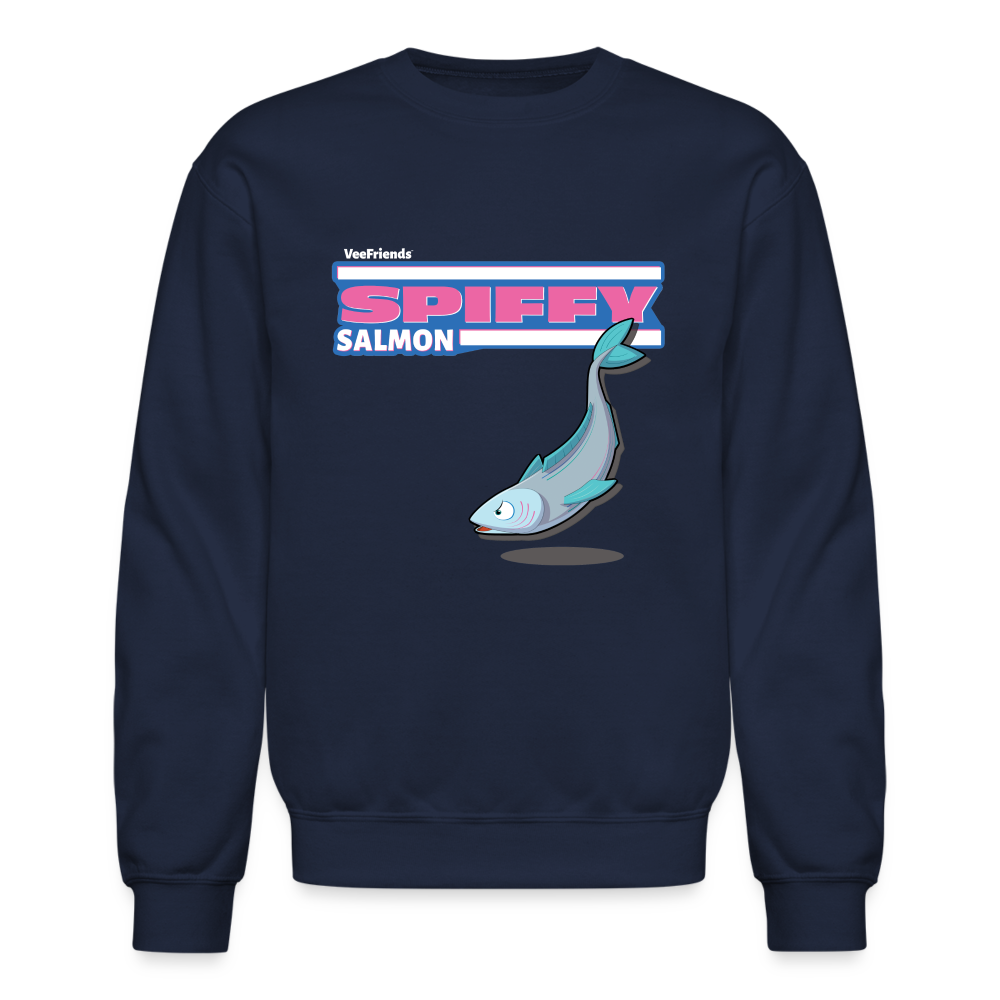 Spiffy Salmon Character Comfort Adult Crewneck Sweatshirt - navy