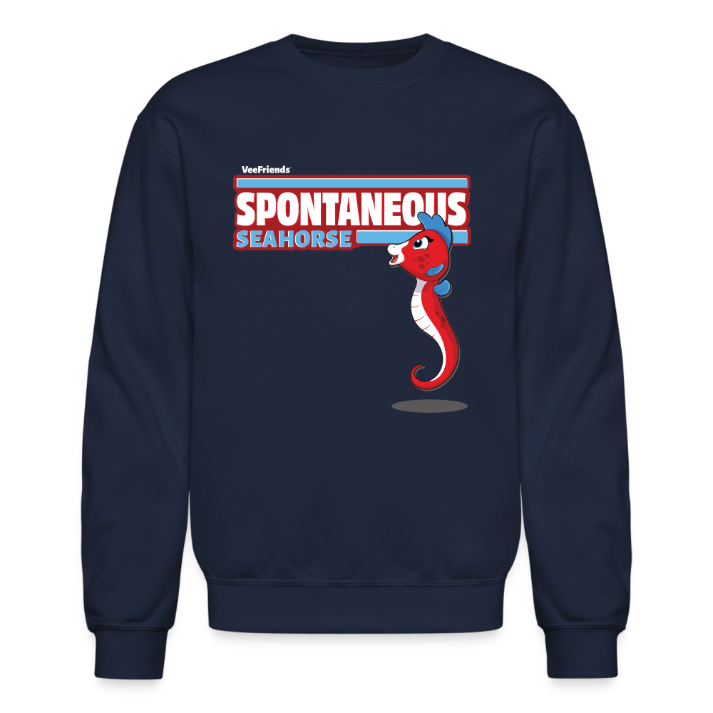 Spontaneous Seahorse Character Comfort Adult Crewneck Sweatshirt - navy