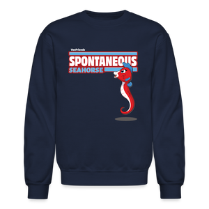 Spontaneous Seahorse Character Comfort Adult Crewneck Sweatshirt - navy