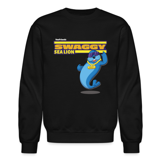 Swaggy Sea Lion Character Comfort Adult Crewneck Sweatshirt - black