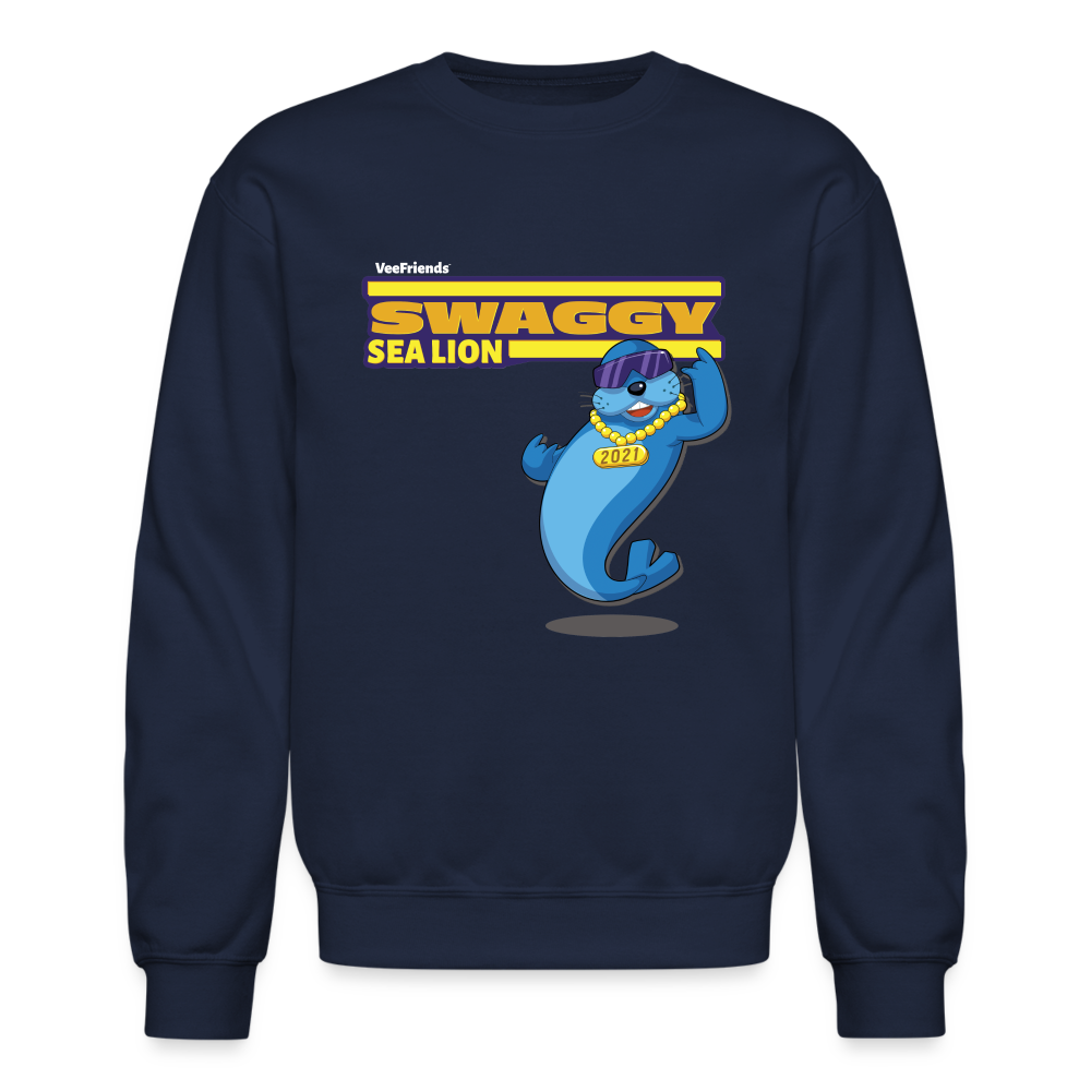 Swaggy Sea Lion Character Comfort Adult Crewneck Sweatshirt - navy