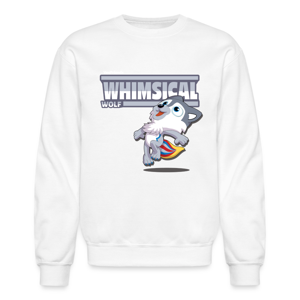 Whimsical Wolf Character Comfort Adult Crewneck Sweatshirt - white