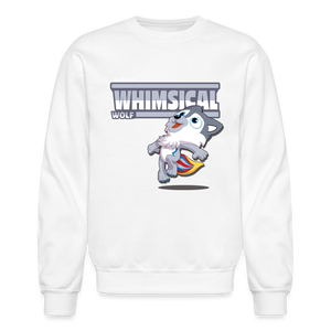 Whimsical Wolf Character Comfort Adult Crewneck Sweatshirt - white