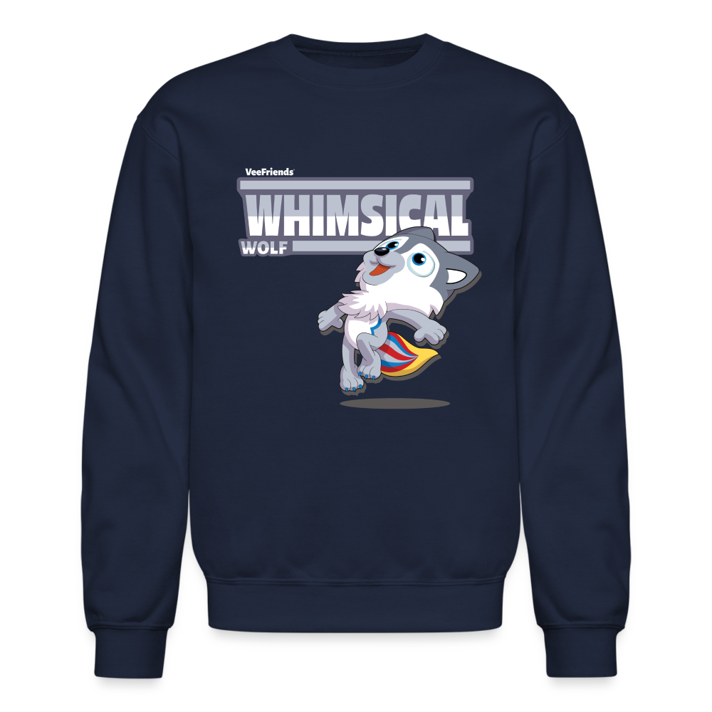 Whimsical Wolf Character Comfort Adult Crewneck Sweatshirt - navy