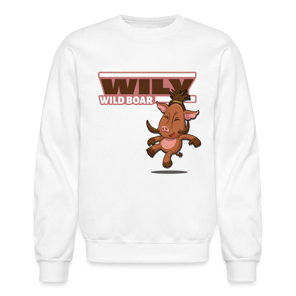 Wily Wild Boar Character Comfort Adult Crewneck Sweatshirt - white