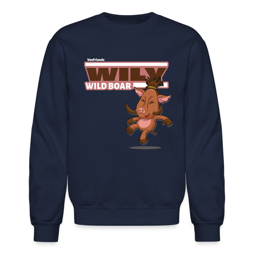 Wily Wild Boar Character Comfort Adult Crewneck Sweatshirt - navy