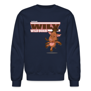 Wily Wild Boar Character Comfort Adult Crewneck Sweatshirt - navy