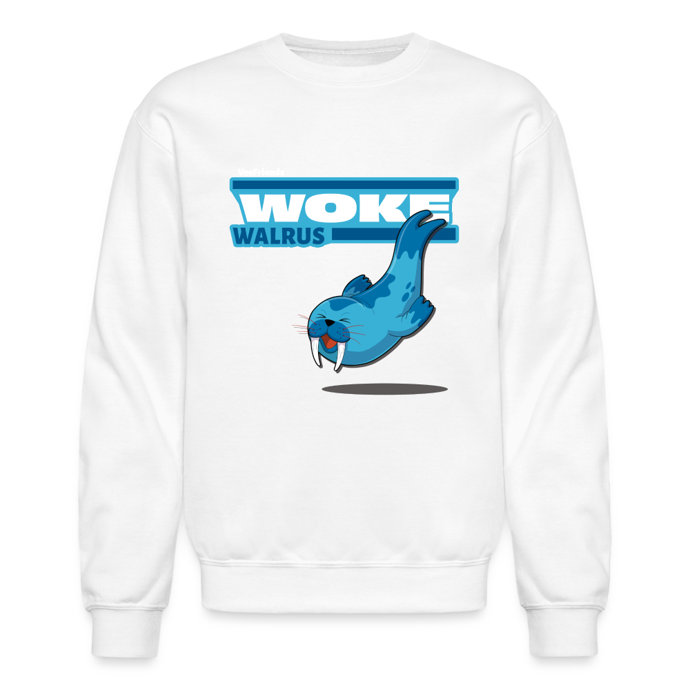 Woke Walrus Character Comfort Adult Crewneck Sweatshirt - white