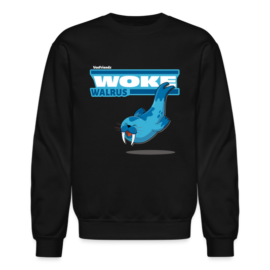 Woke Walrus Character Comfort Adult Crewneck Sweatshirt - black