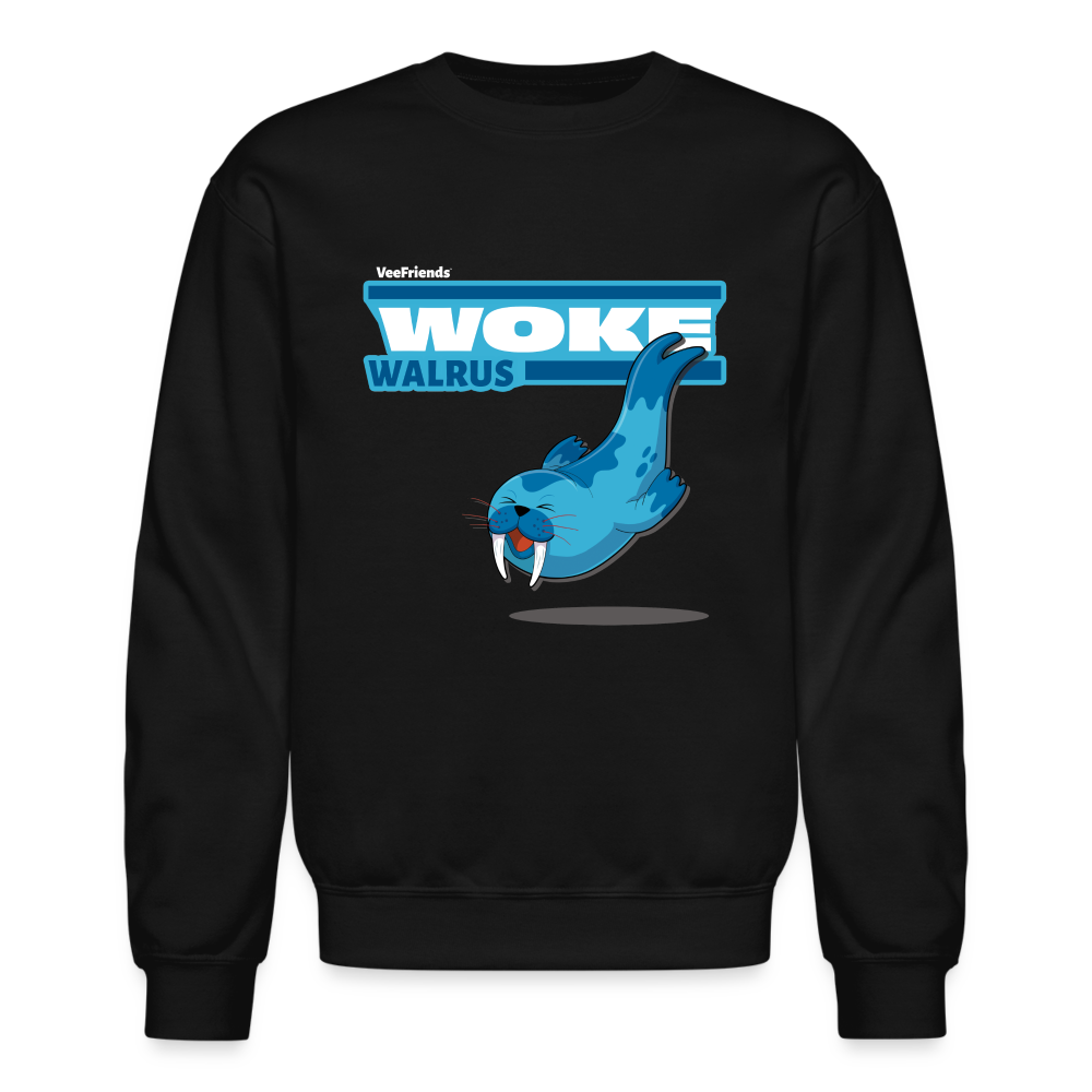 Woke Walrus Character Comfort Adult Crewneck Sweatshirt - black