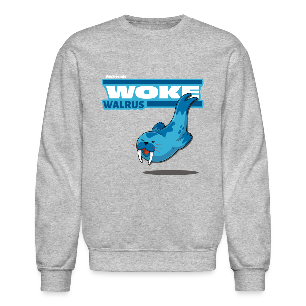 Woke Walrus Character Comfort Adult Crewneck Sweatshirt - heather gray